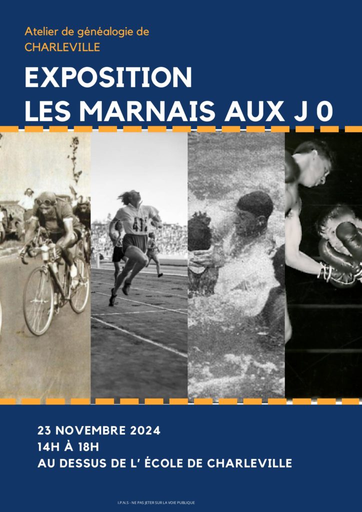 Atelier de généalogie Charleville – Exposition les marnais aux JO le 23 novembre de 14h à18h