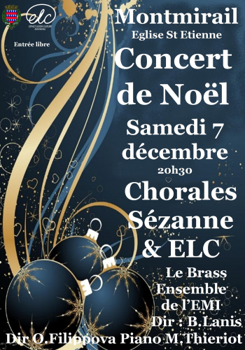 Chorales Sézanne, ELC, Brass Ensemble – Concert de noël le 7 décembre à 20h30